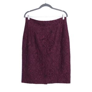 BURBERRY Lace Overlay Pencil Skirt Burgundy Knee Length Lined Women's 10